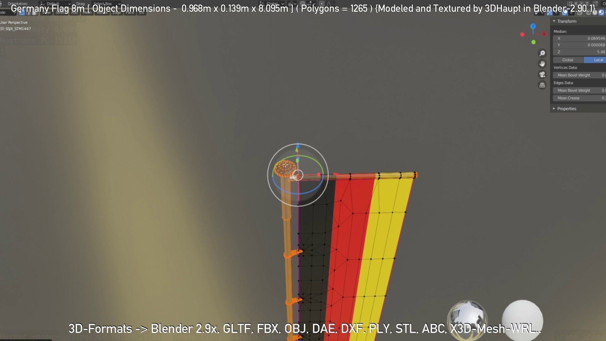 Germany Flag 8m Low-poly 3D model_104
