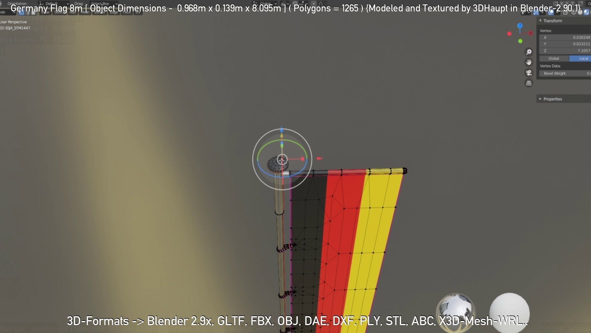 Germany Flag 8m Low-poly 3D model_34