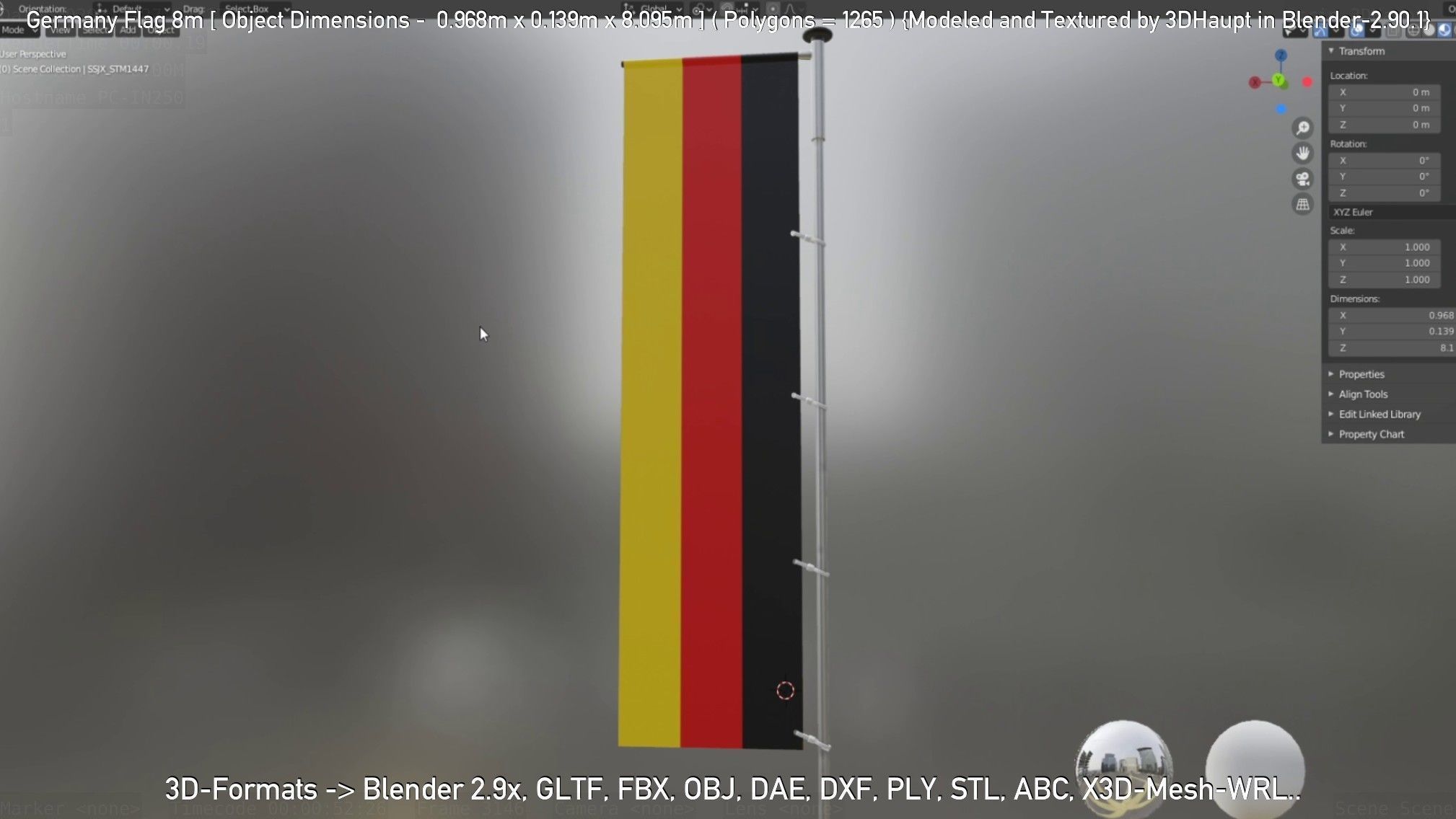 Germany Flag 8m Low-poly 3D model_61