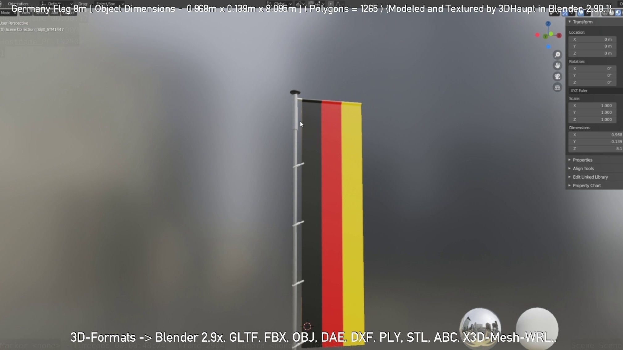 Germany Flag 8m Low-poly 3D model_15
