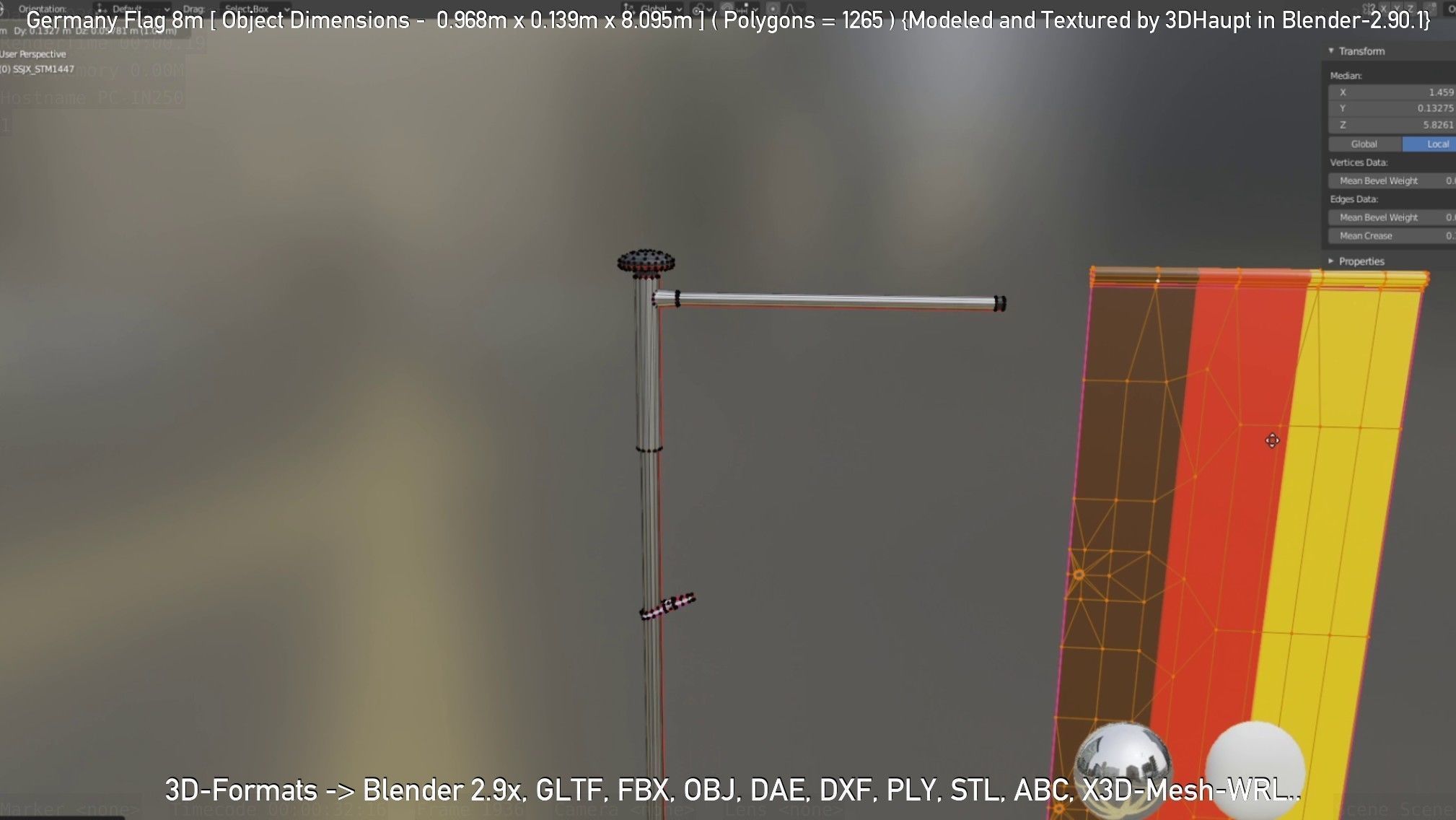 Germany Flag 8m Low-poly 3D model_75