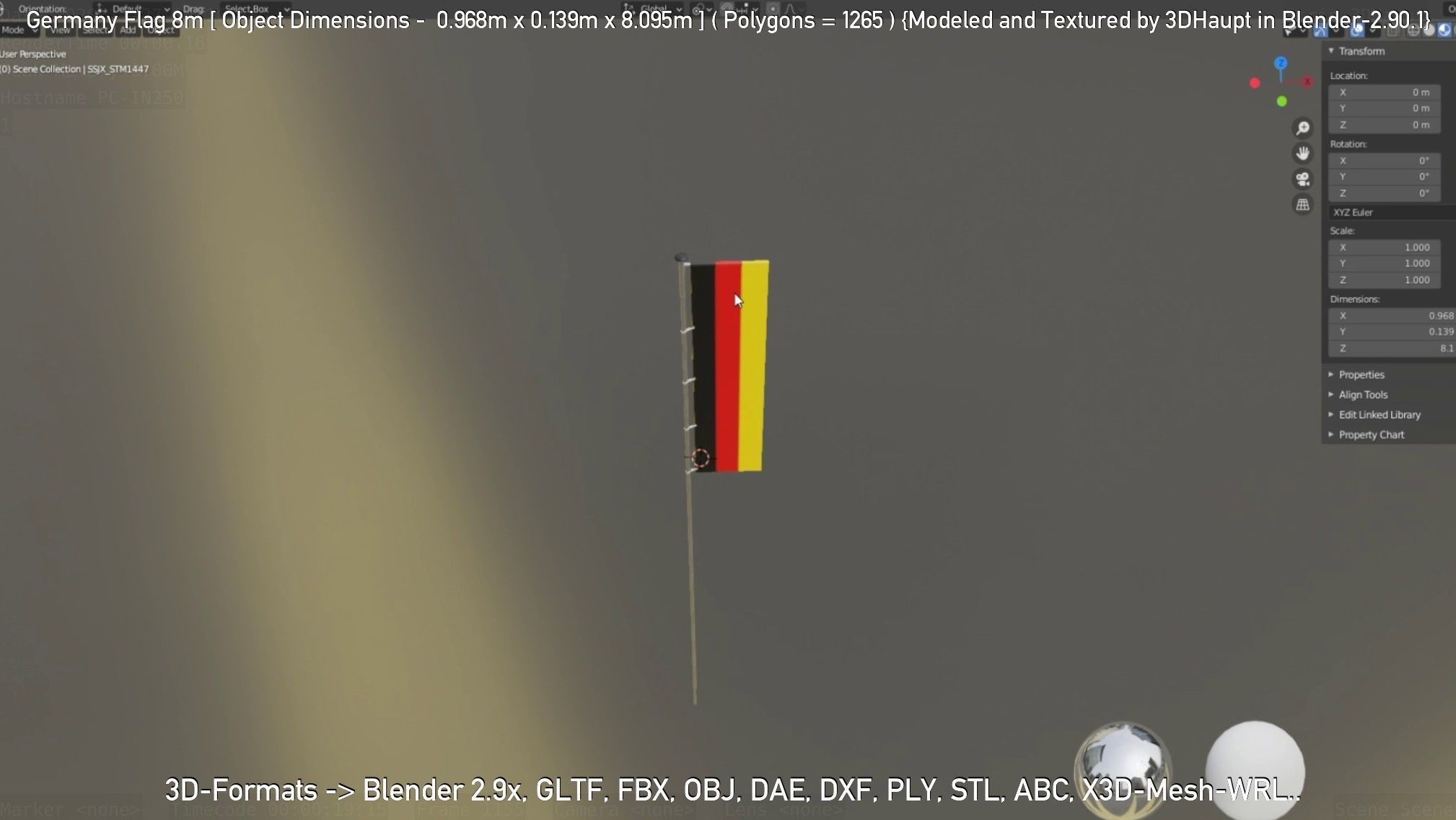 Germany Flag 8m Low-poly 3D model_102