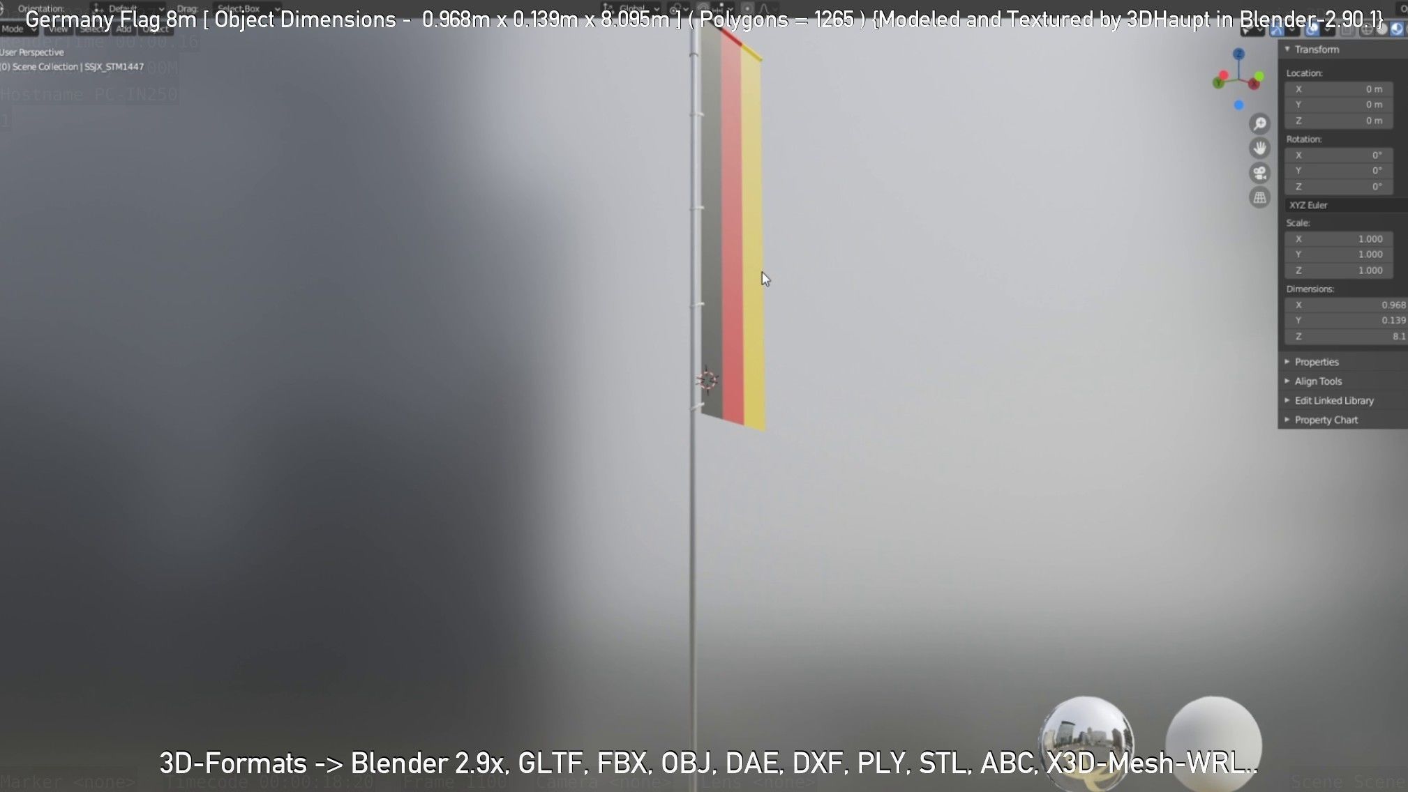 Germany Flag 8m Low-poly 3D model_31