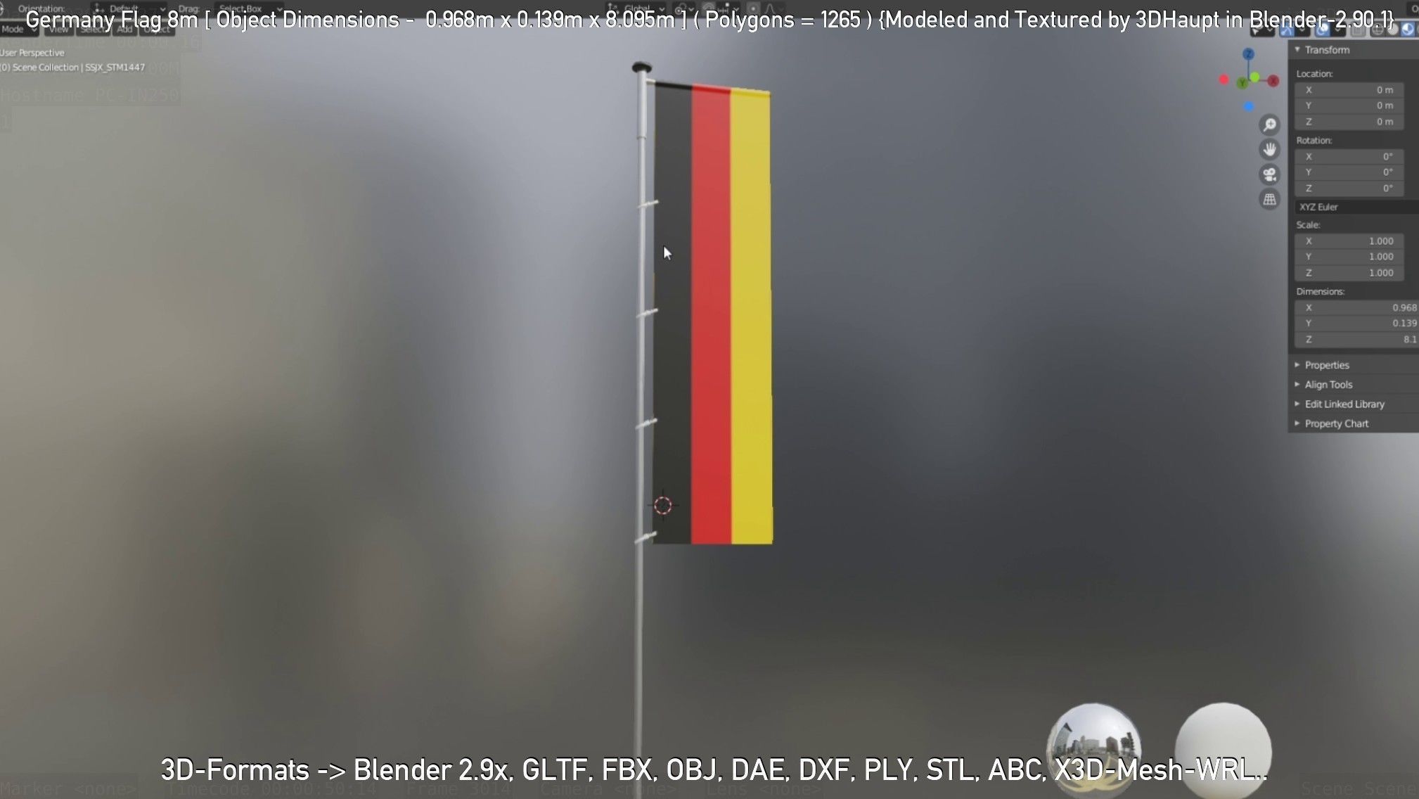 Germany Flag 8m Low-poly 3D model_59