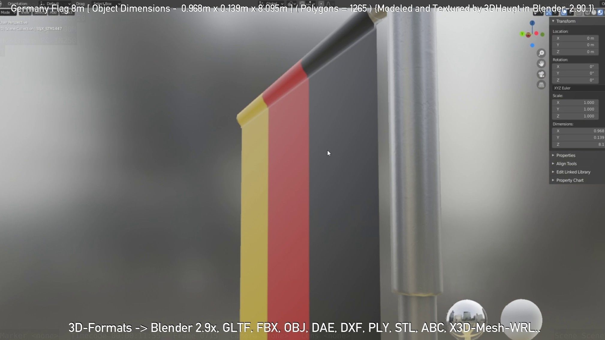 Germany Flag 8m Low-poly 3D model_20