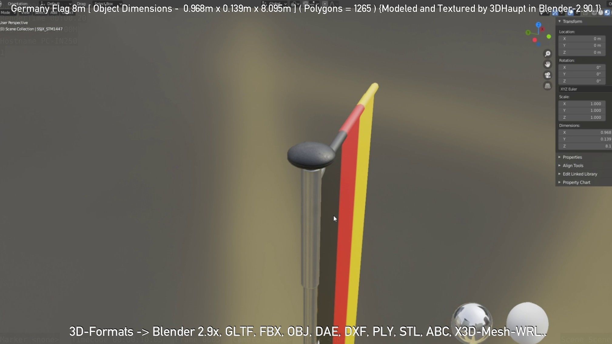 Germany Flag 8m Low-poly 3D model_94