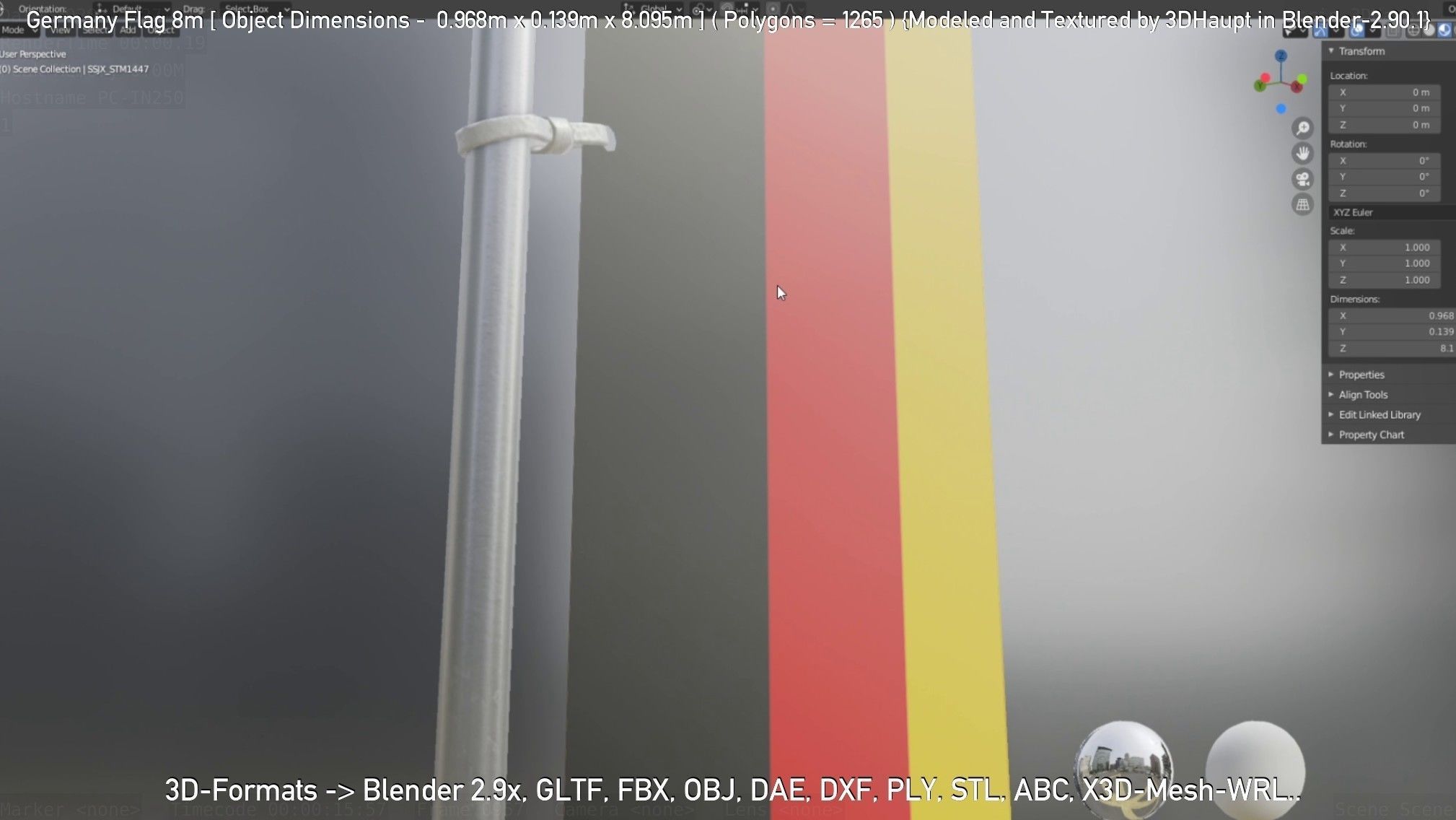 Germany Flag 8m Low-poly 3D model_100