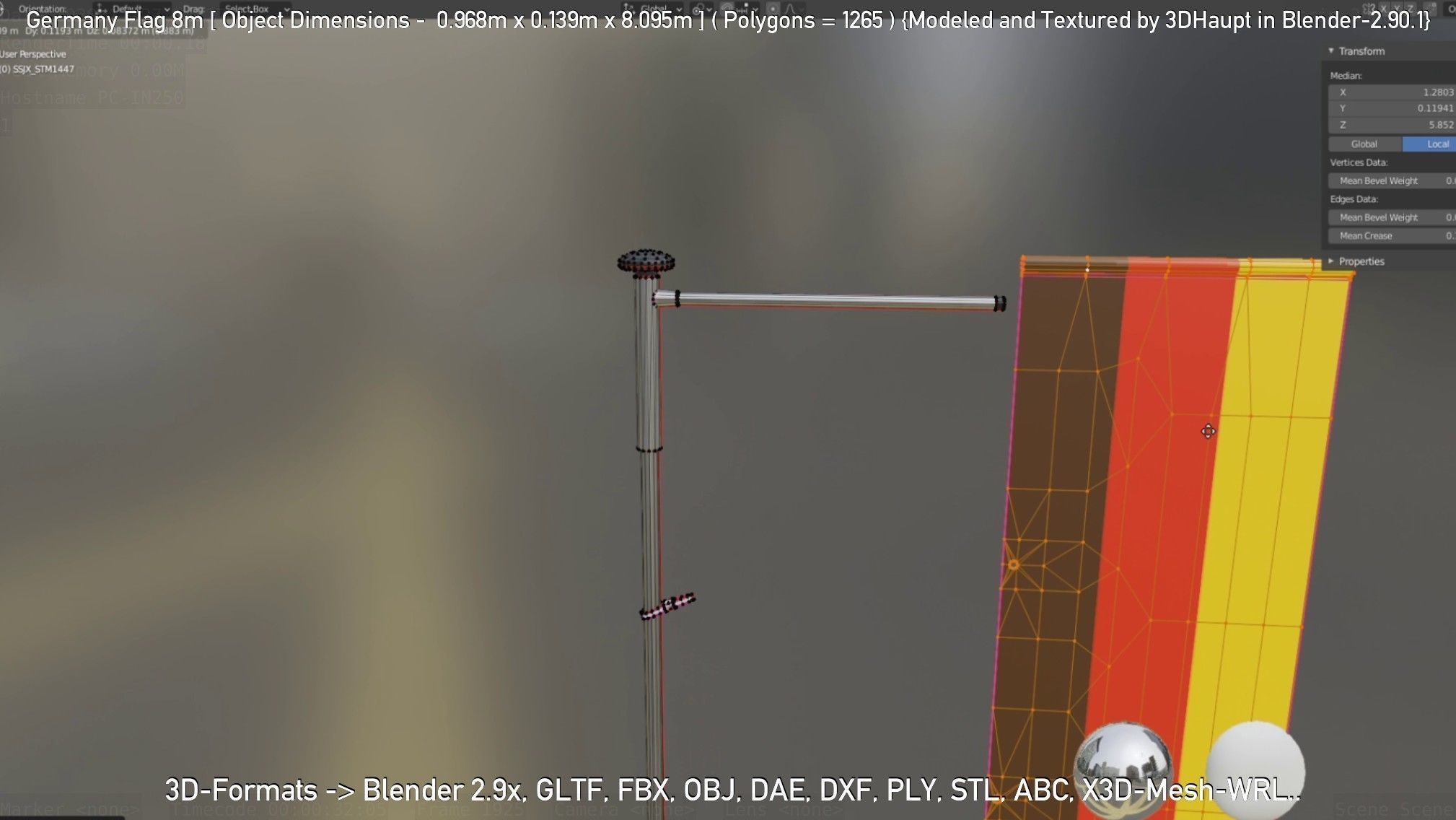 Germany Flag 8m Low-poly 3D model_7