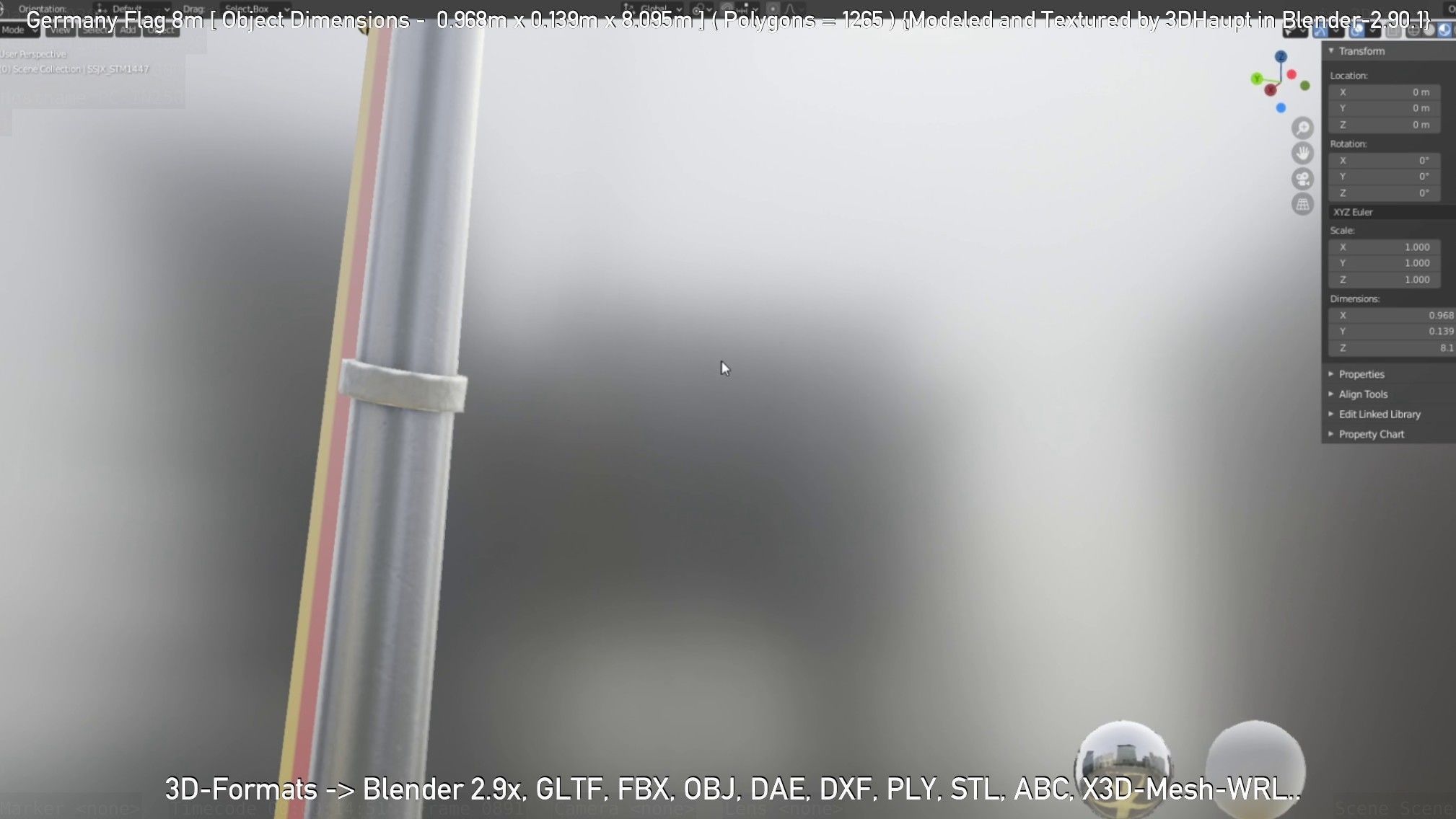 Germany Flag 8m Low-poly 3D model_73