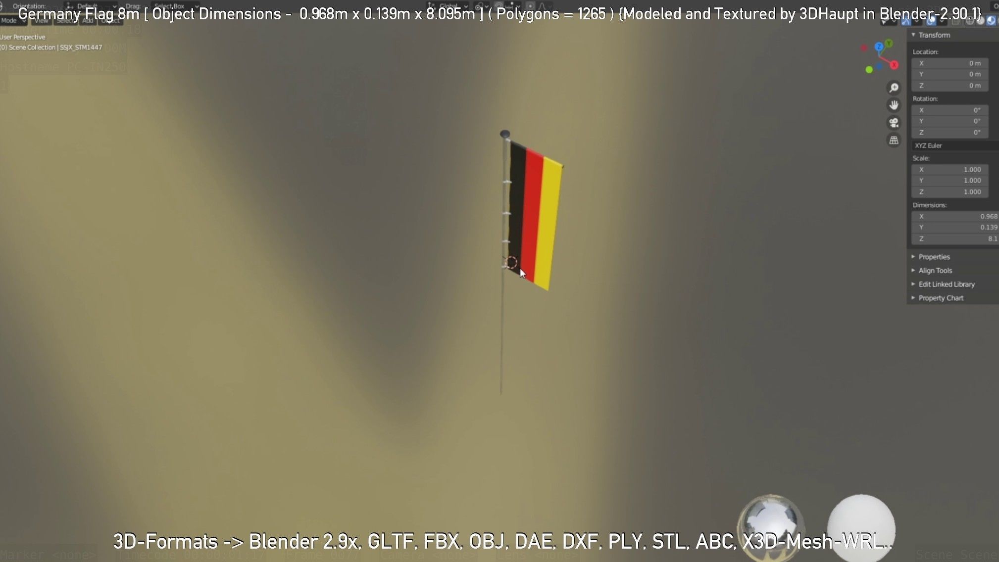 Germany Flag 8m Low-poly 3D model_66