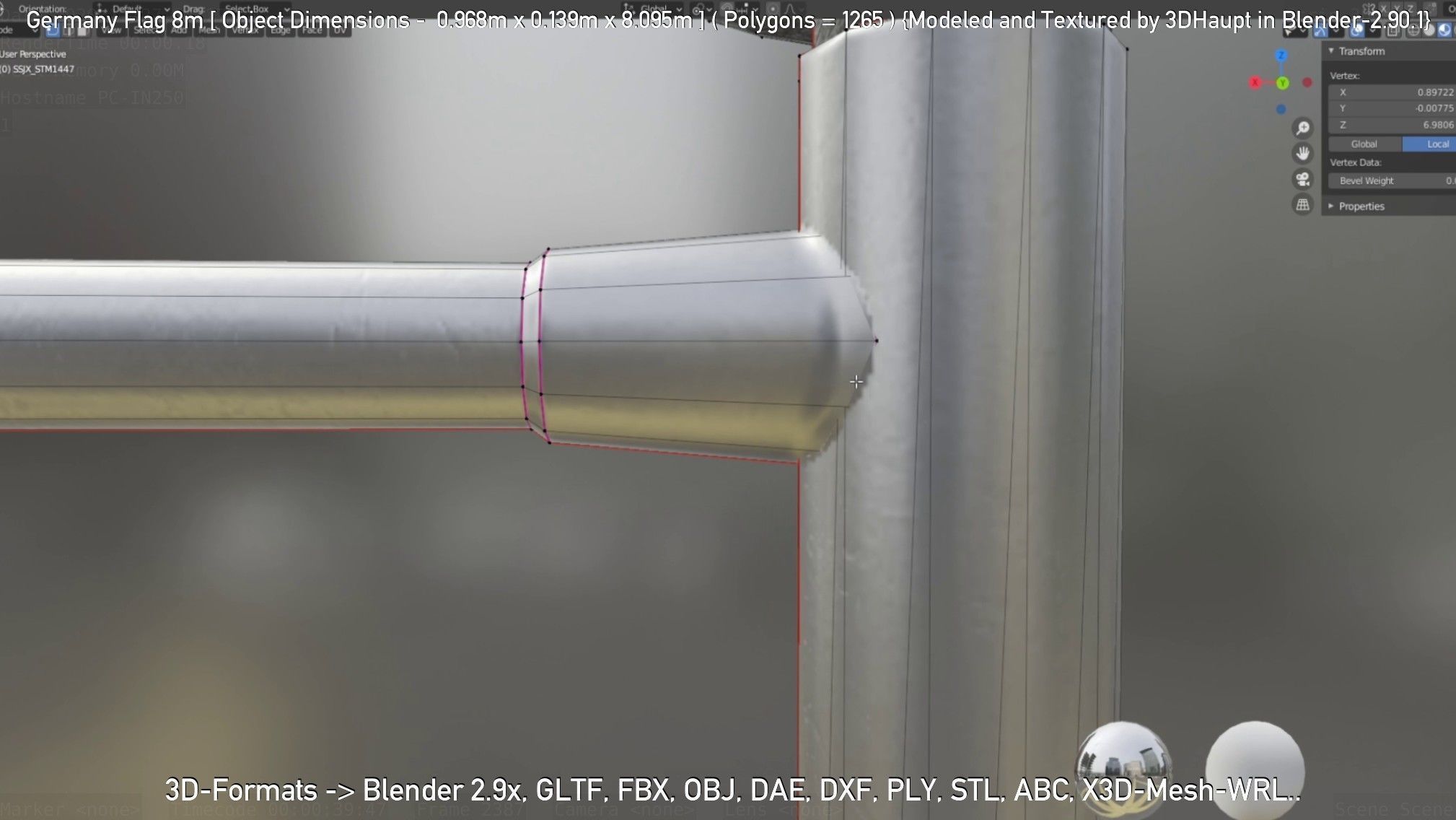 Germany Flag 8m Low-poly 3D model_11