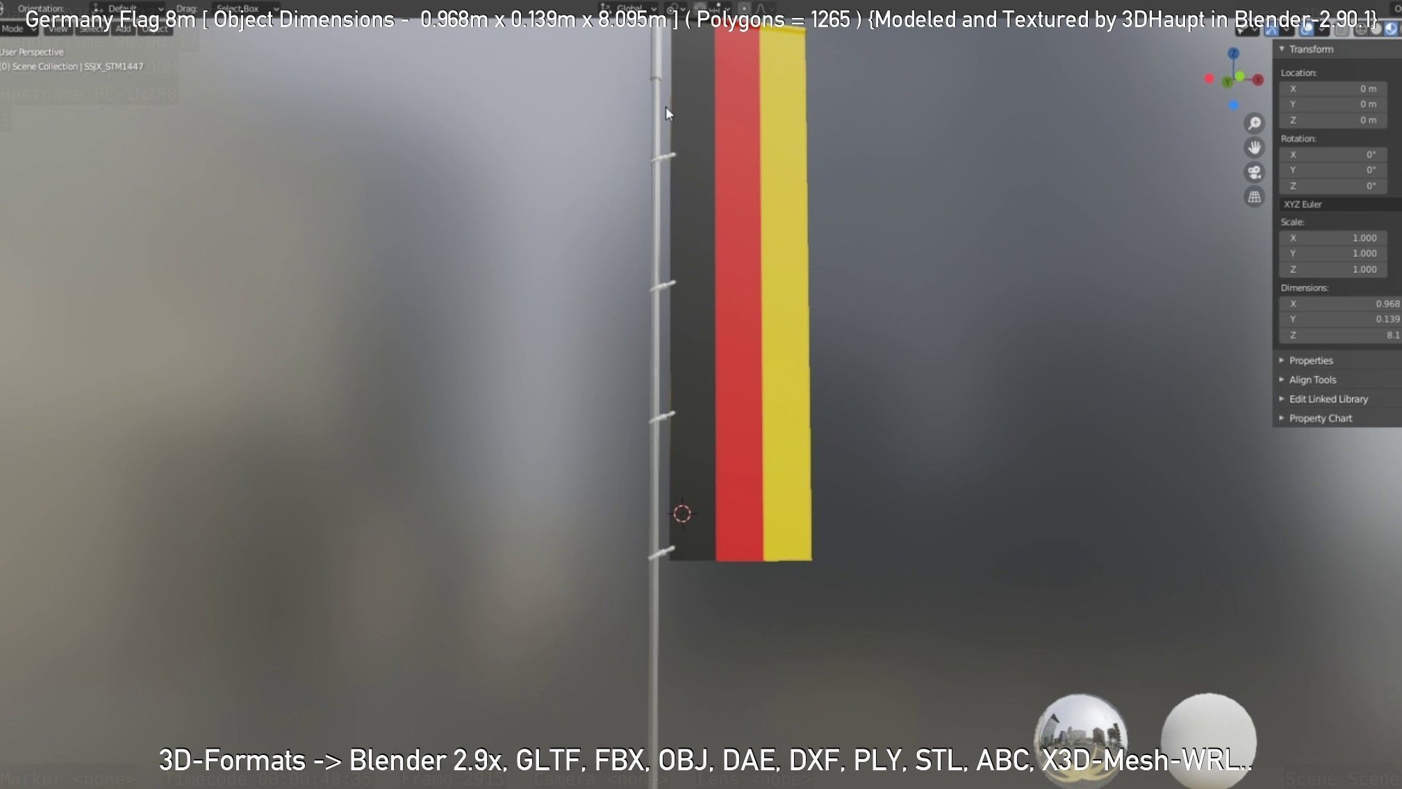 Germany Flag 8m Low-poly 3D model_80