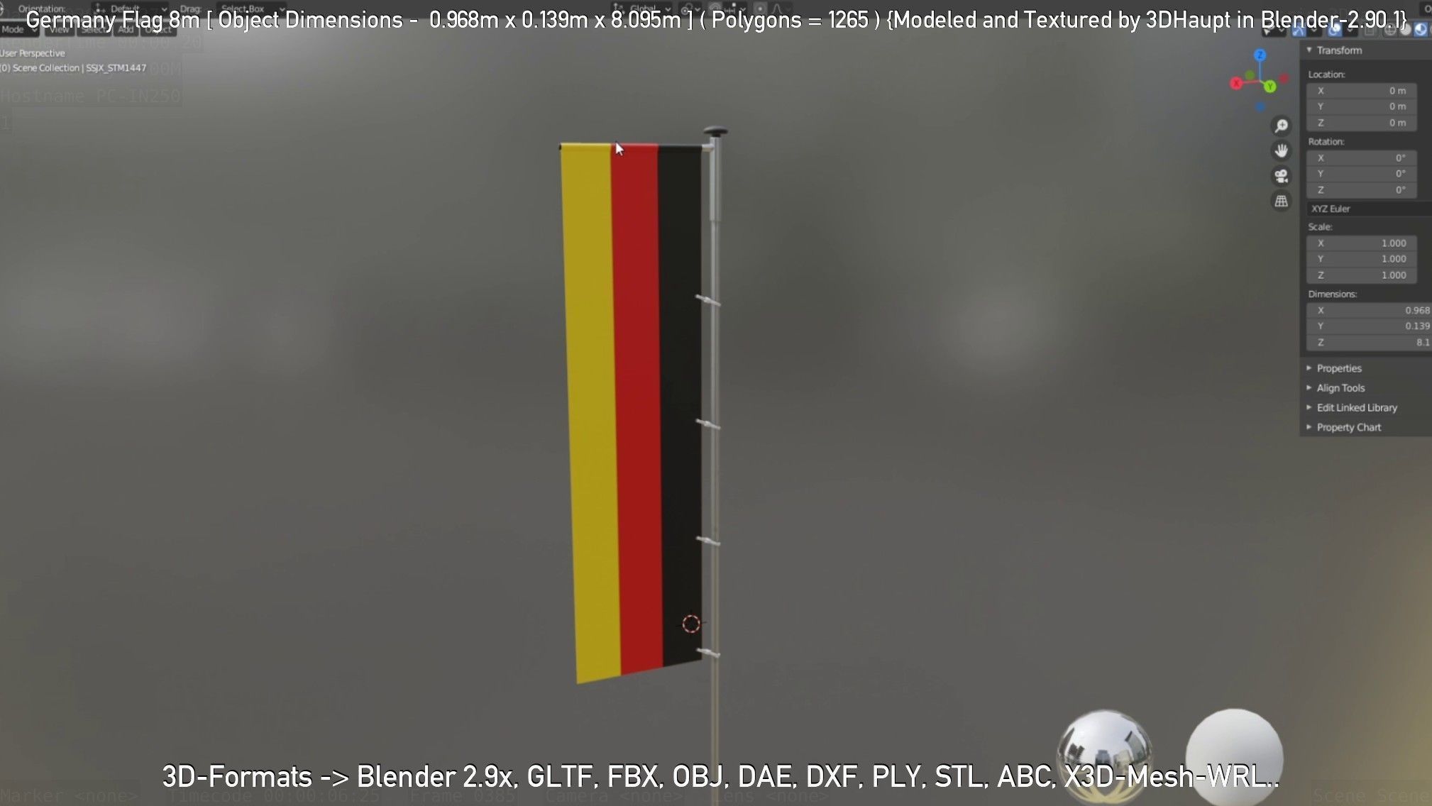 Germany Flag 8m Low-poly 3D model_91