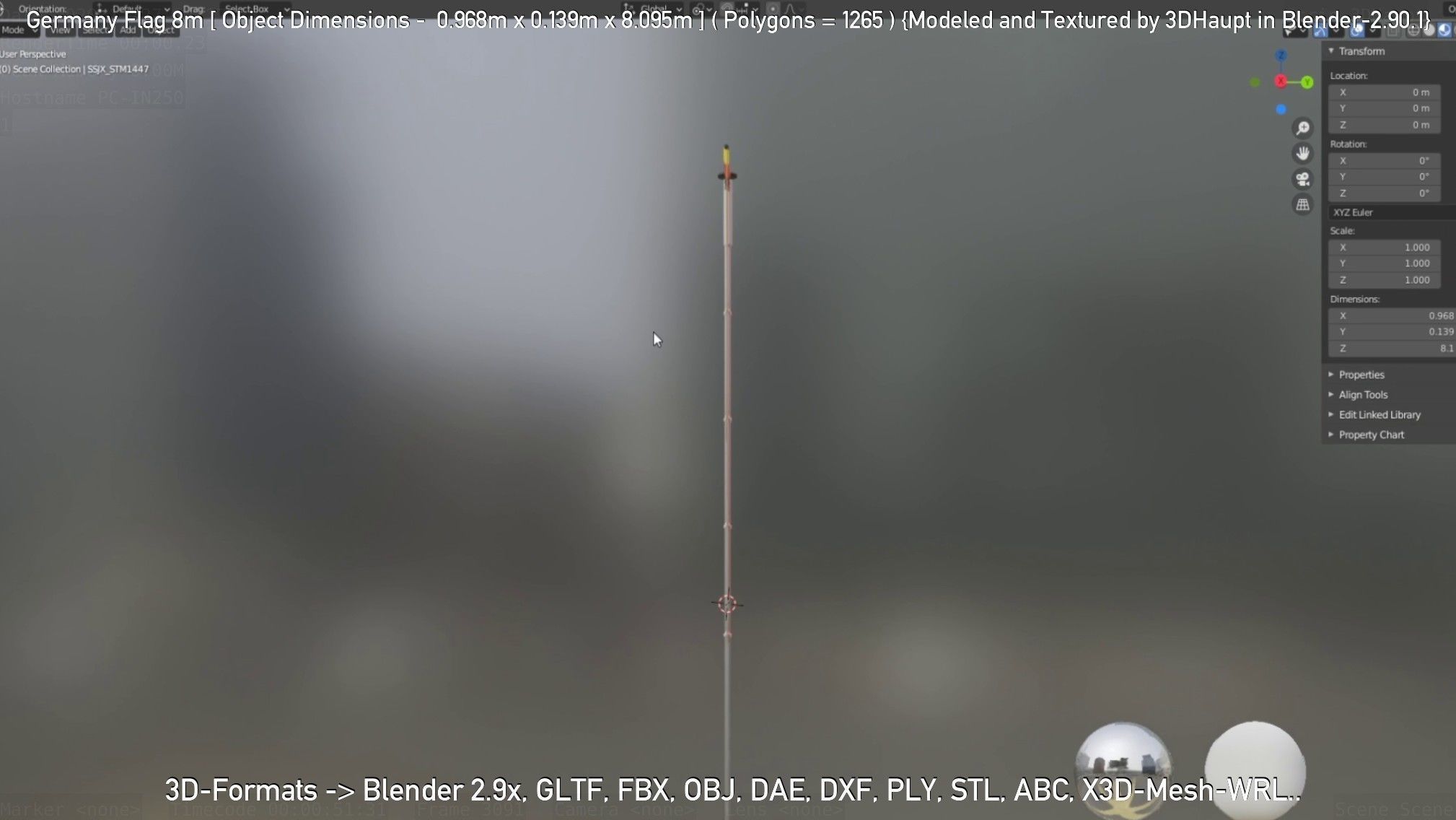 Germany Flag 8m Low-poly 3D model_60