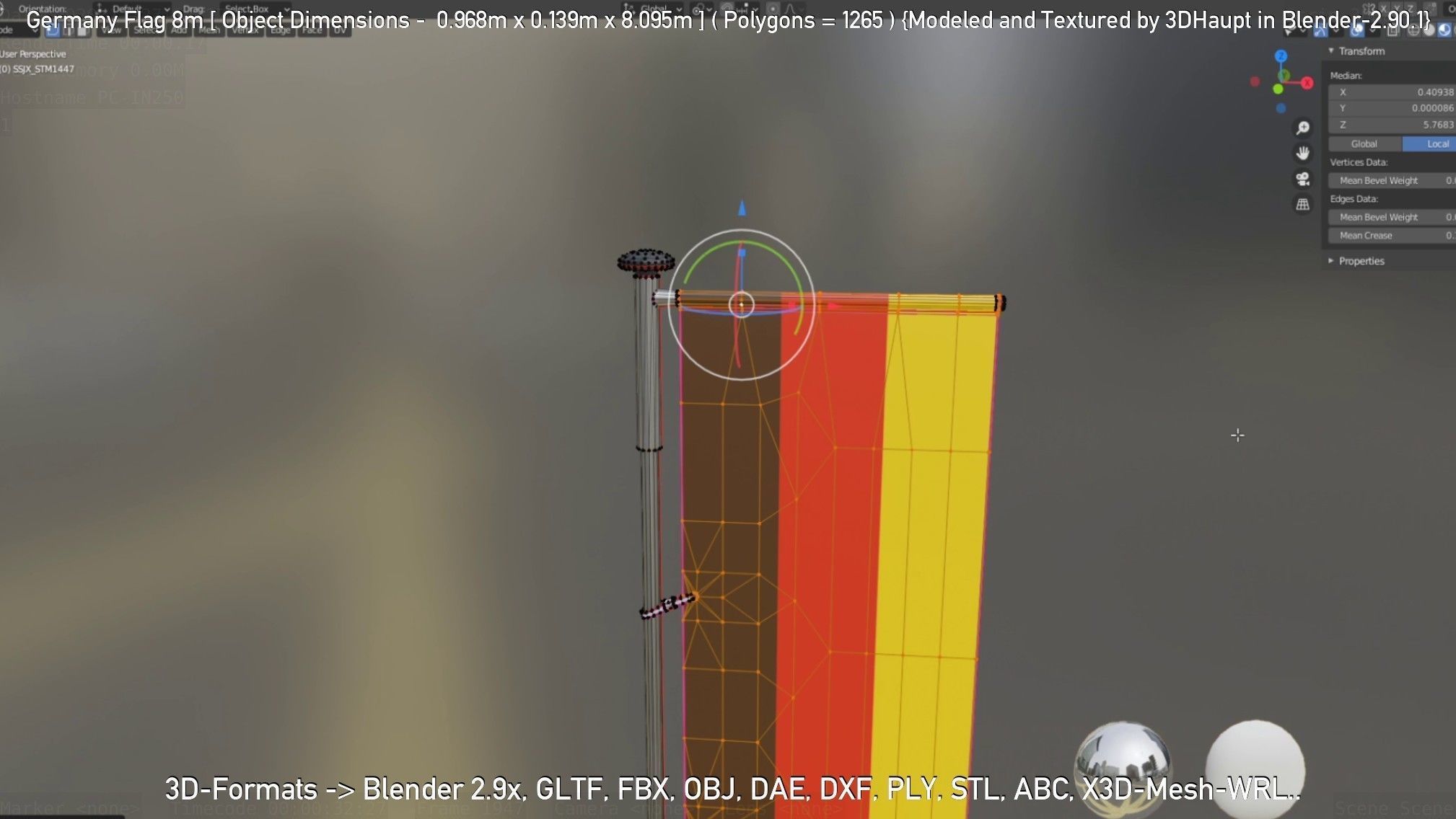 Germany Flag 8m Low-poly 3D model_43