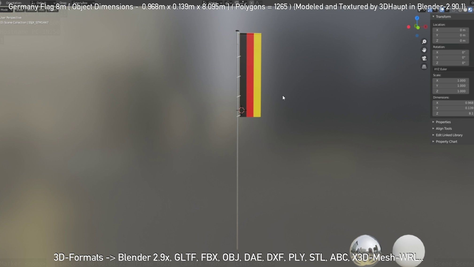 Germany Flag 8m Low-poly 3D model_65