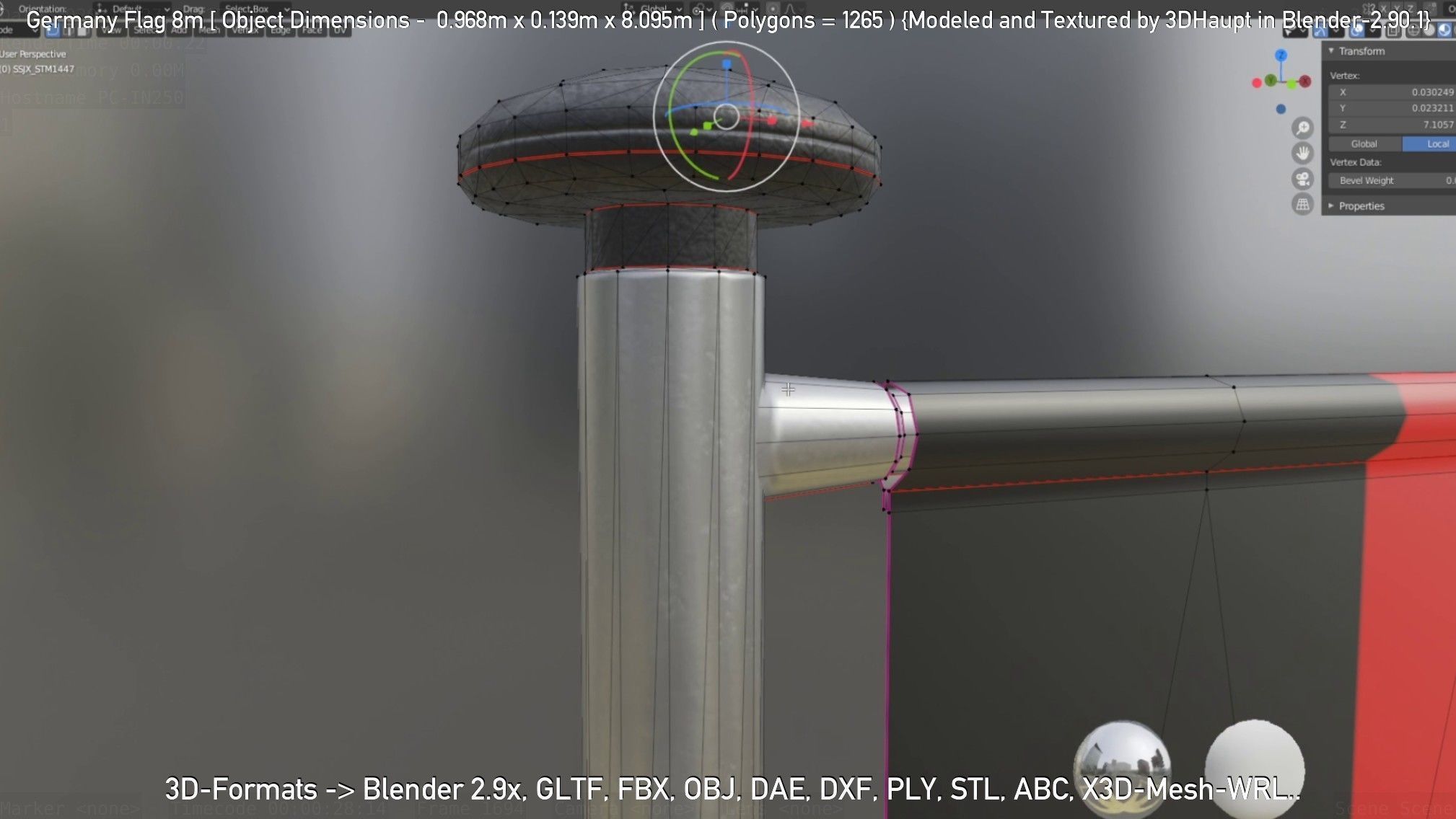 Germany Flag 8m Low-poly 3D model_110