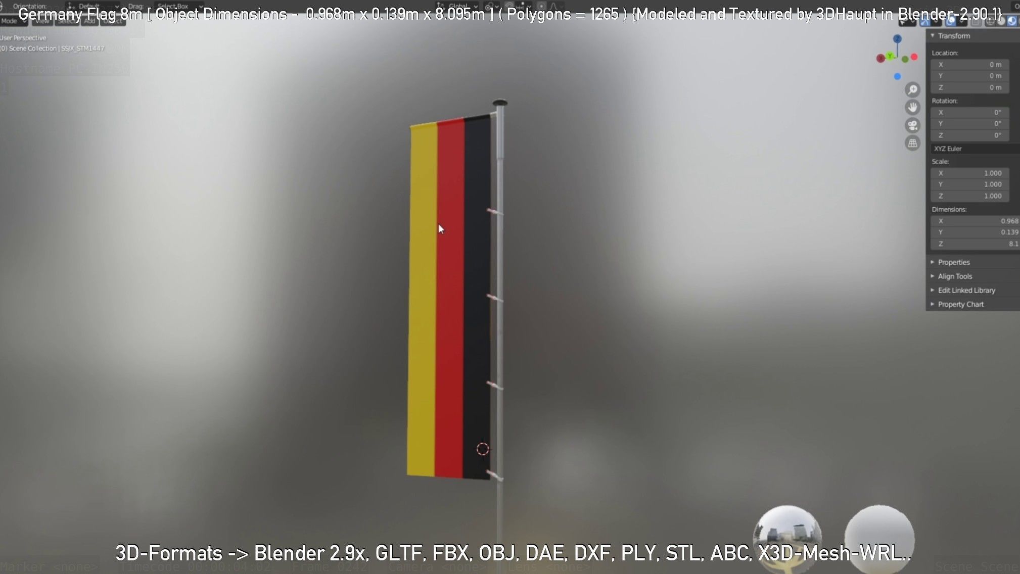 Germany Flag 8m Low-poly 3D model_17