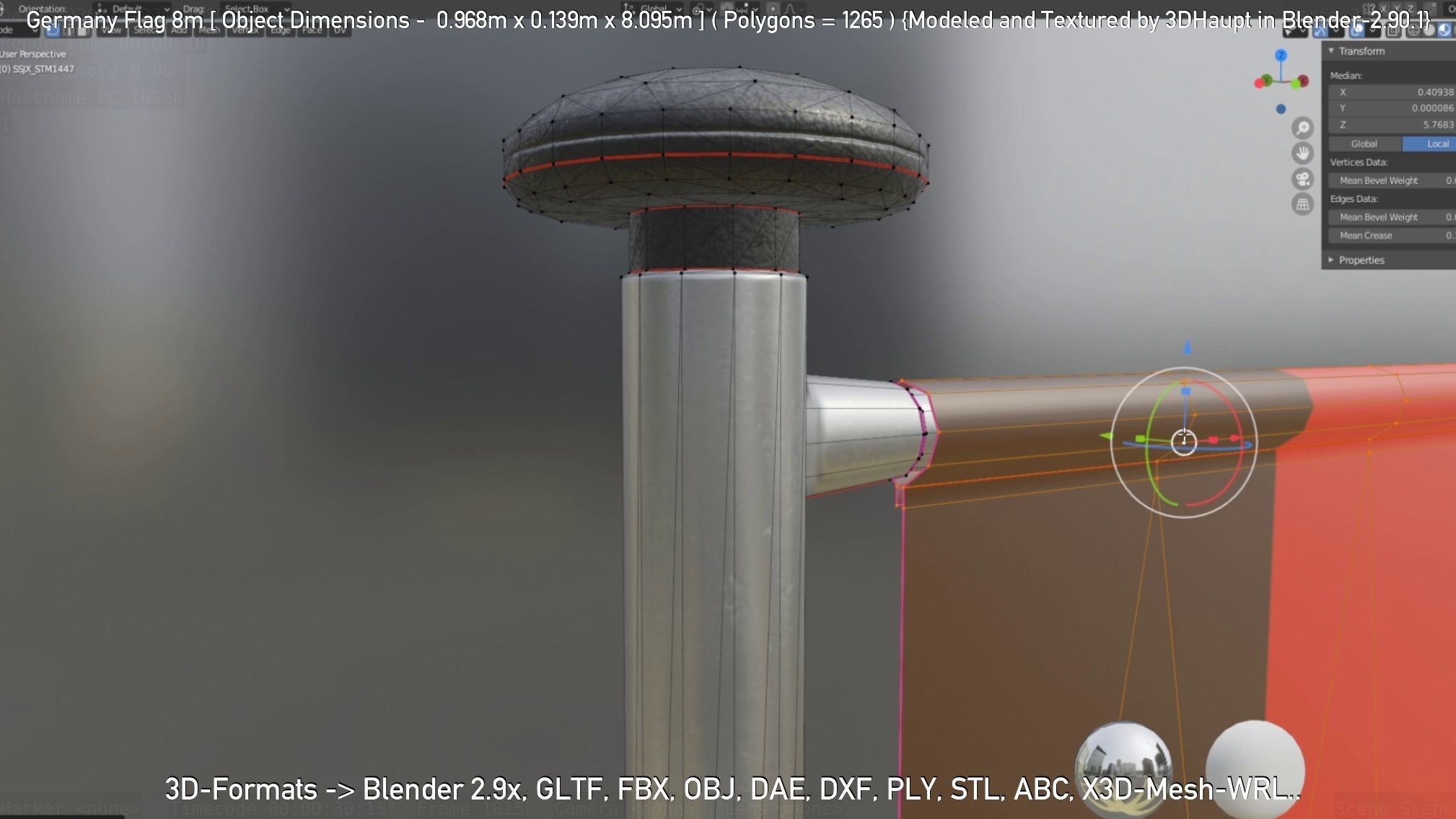 Germany Flag 8m Low-poly 3D model_111