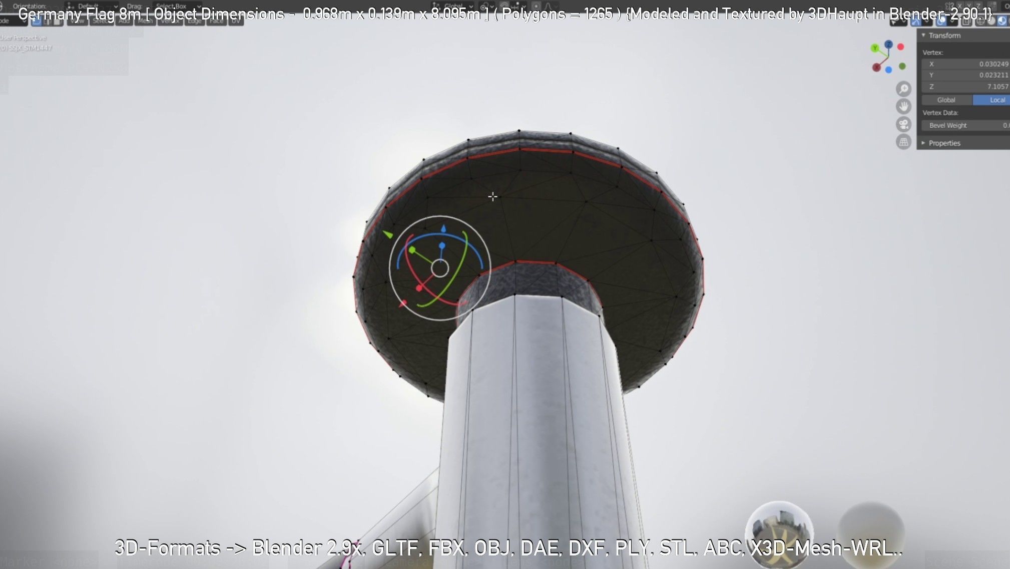 Germany Flag 8m Low-poly 3D model_3