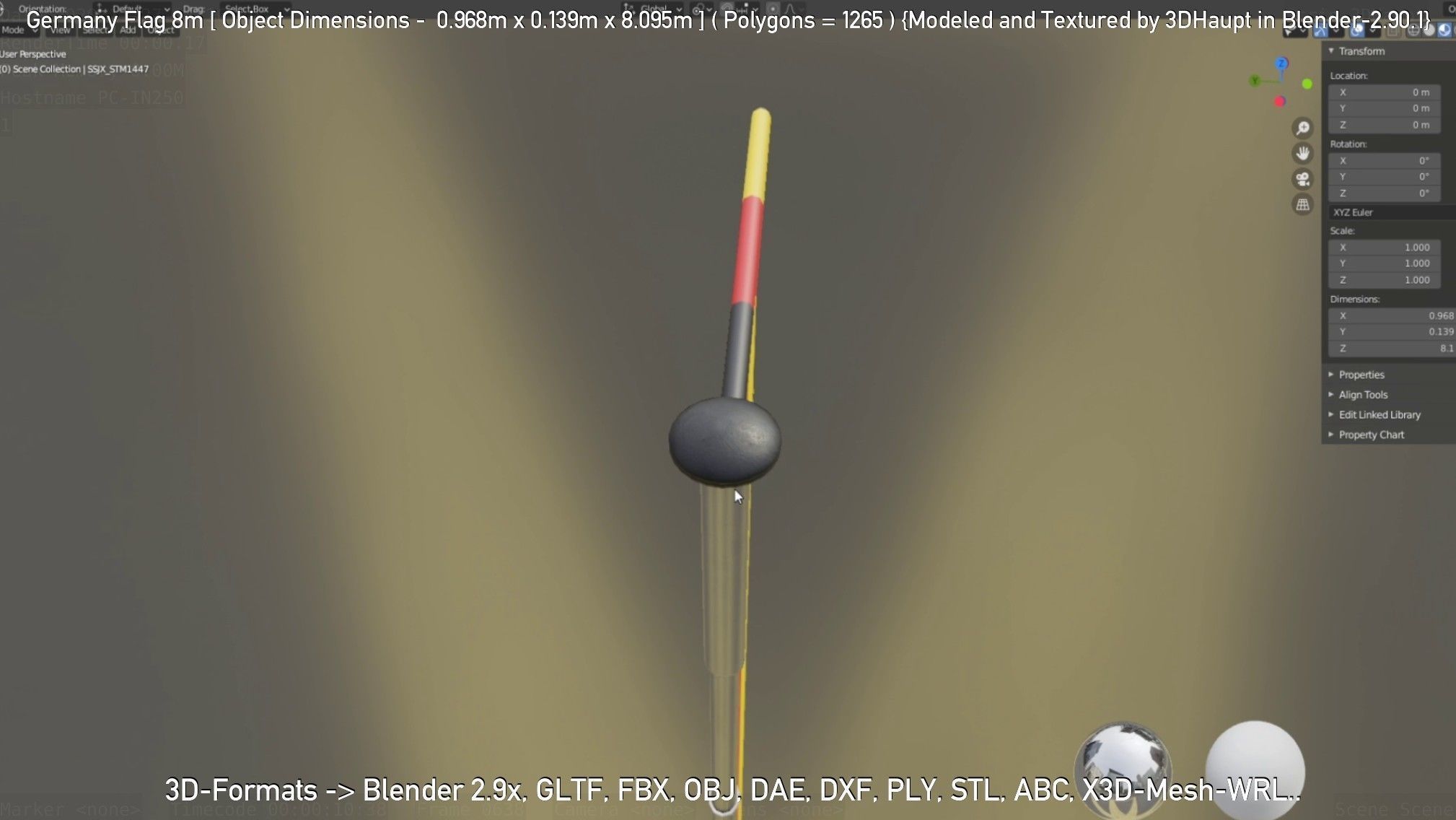 Germany Flag 8m Low-poly 3D model_70