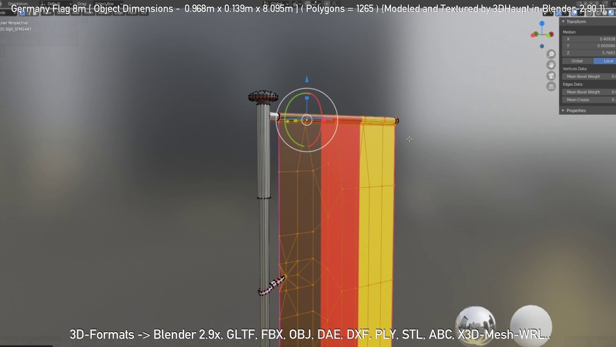 Germany Flag 8m Low-poly 3D model_42