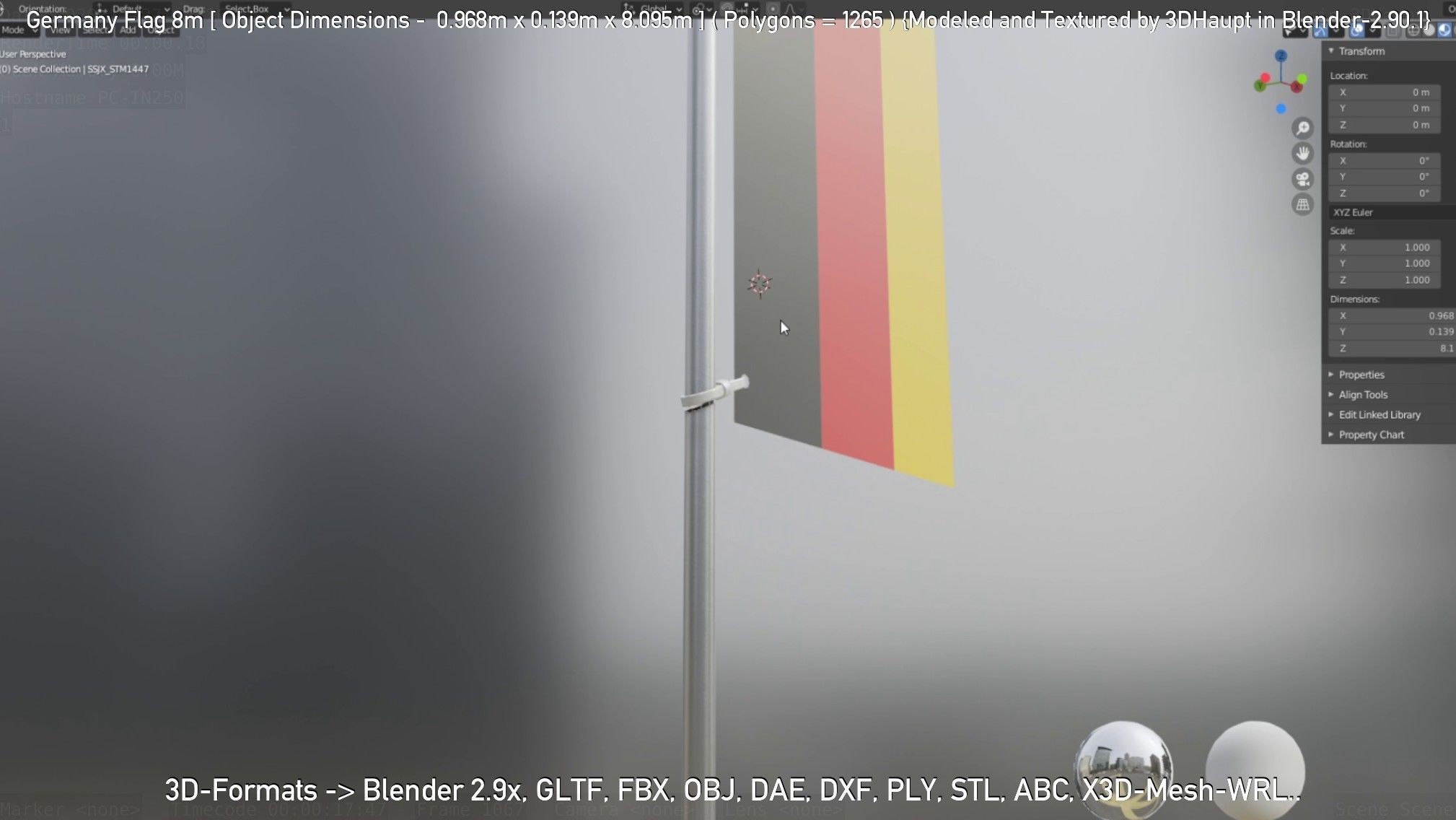 Germany Flag 8m Low-poly 3D model_101