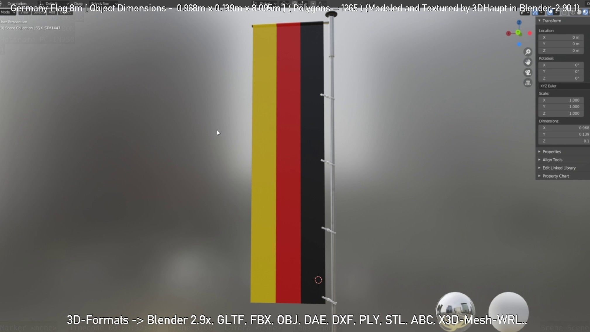 Germany Flag 8m Low-poly 3D model_84