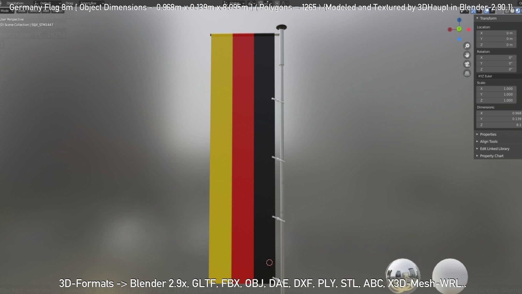 Germany Flag 8m Low-poly 3D model_64