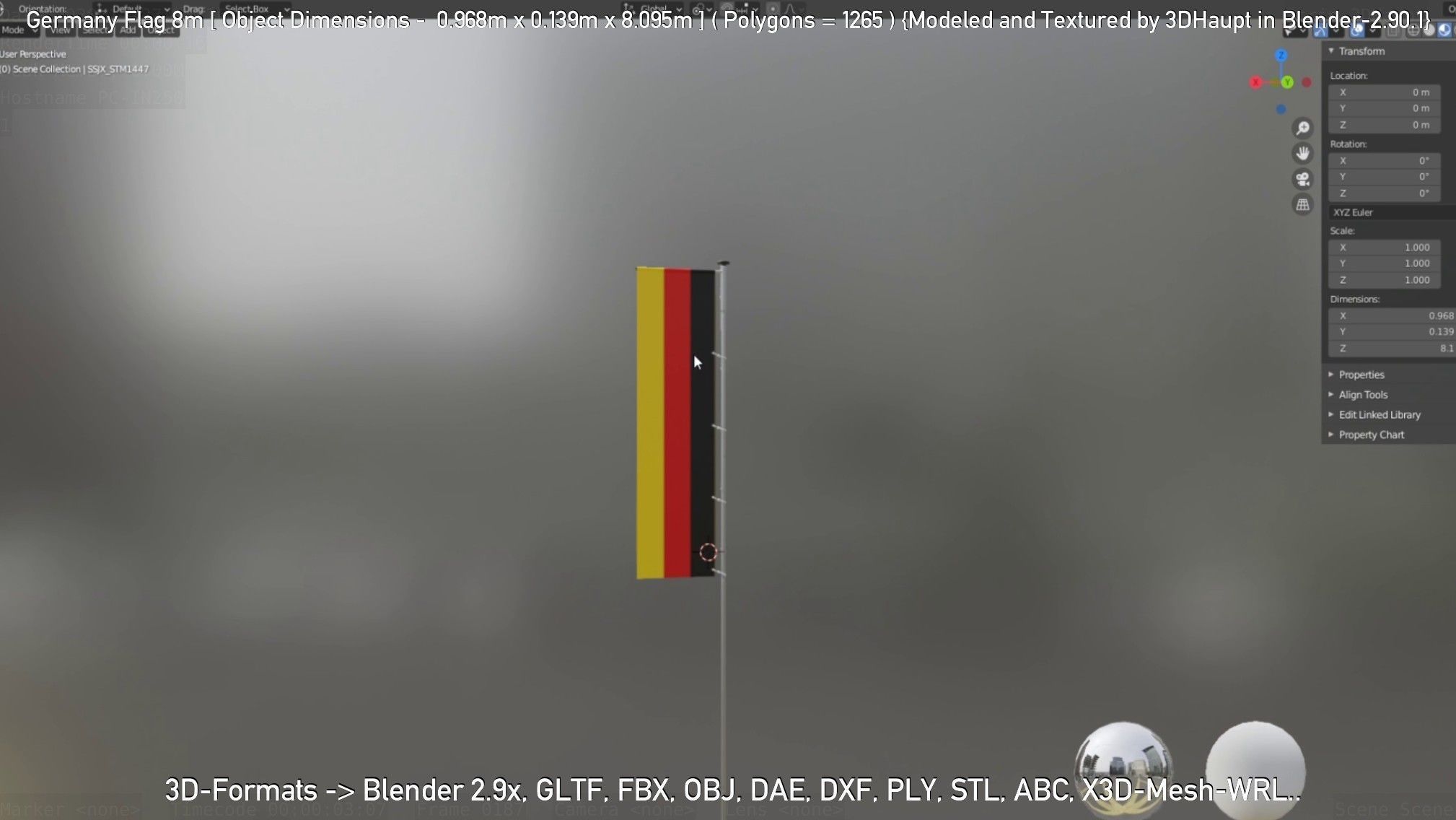 Germany Flag 8m Low-poly 3D model_88