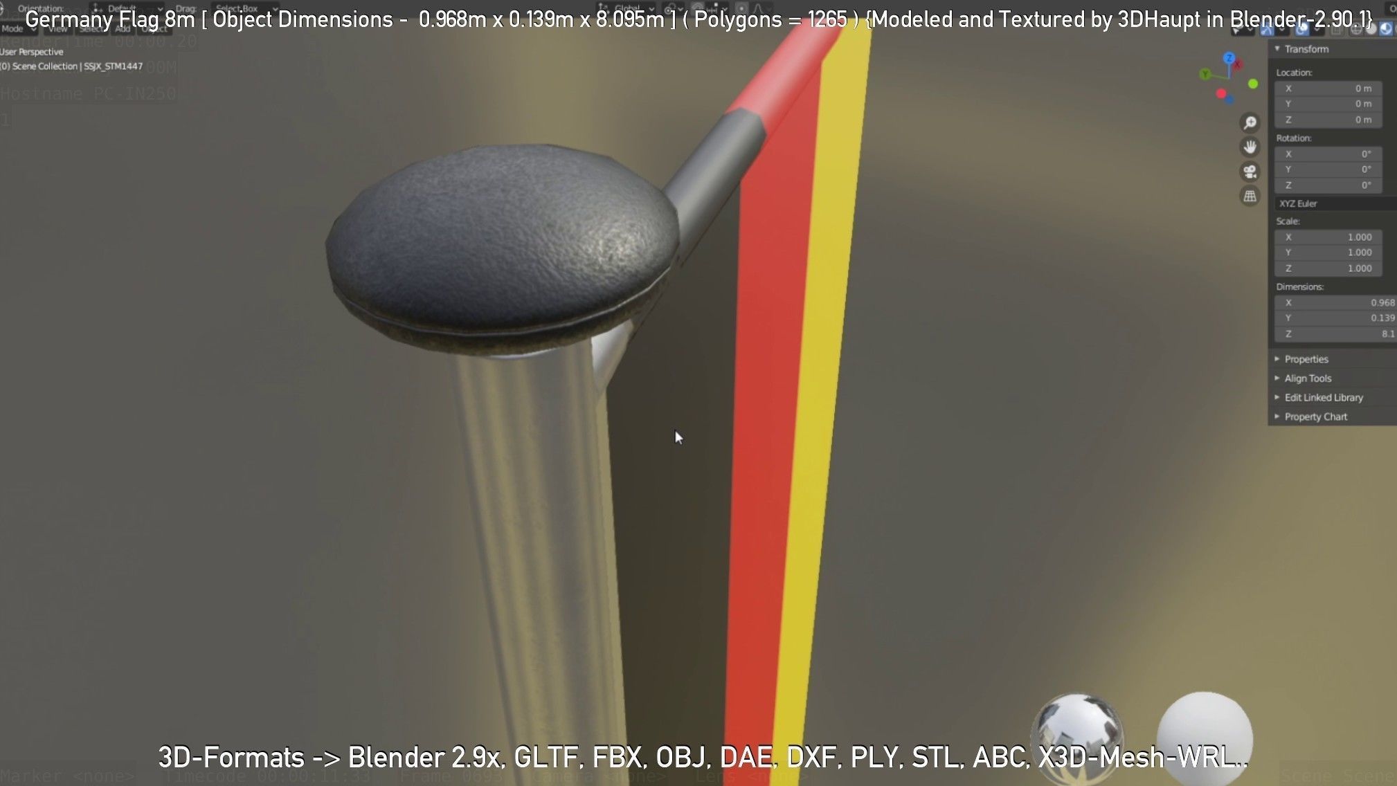 Germany Flag 8m Low-poly 3D model_19