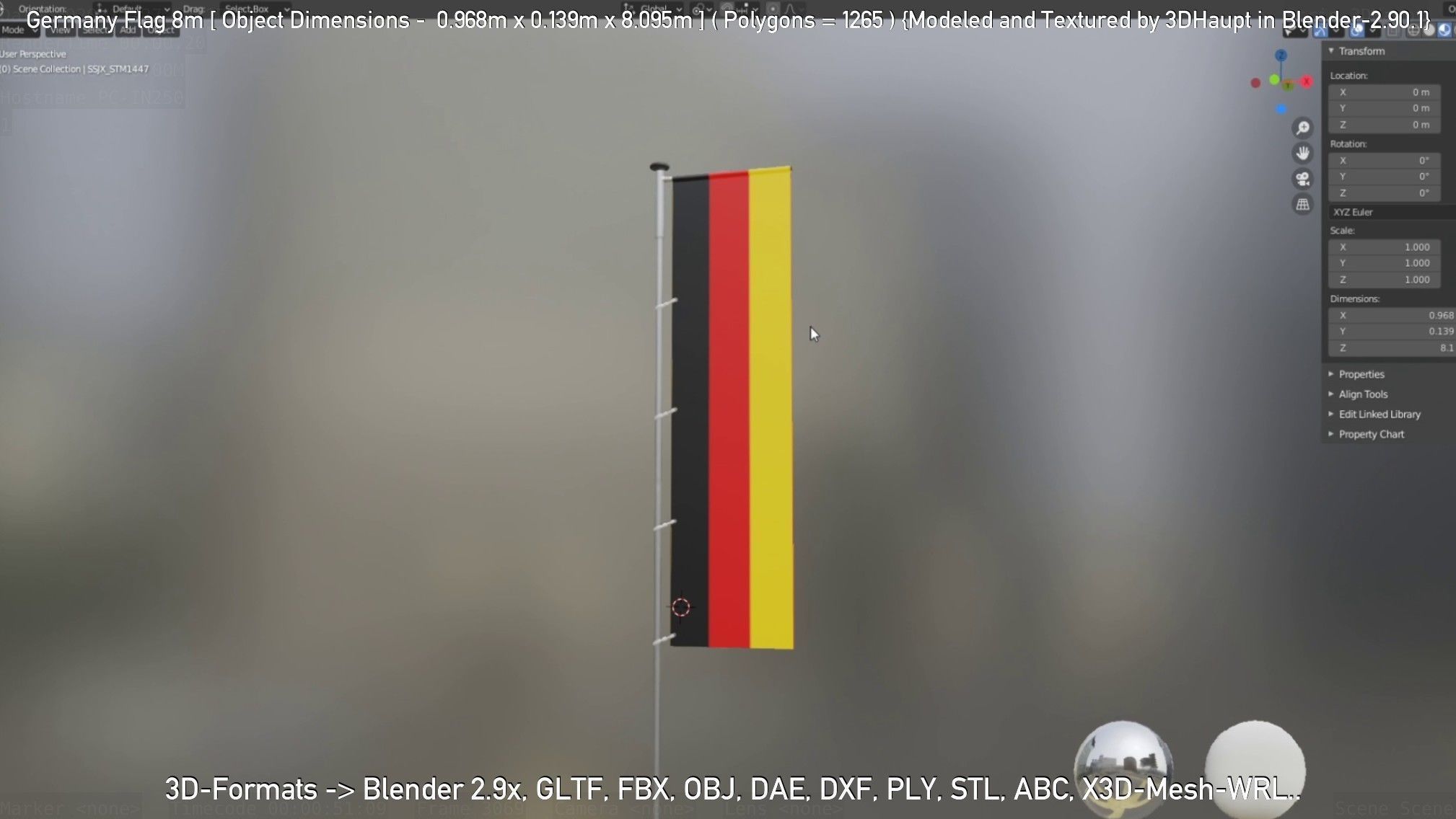 Germany Flag 8m Low-poly 3D model_83