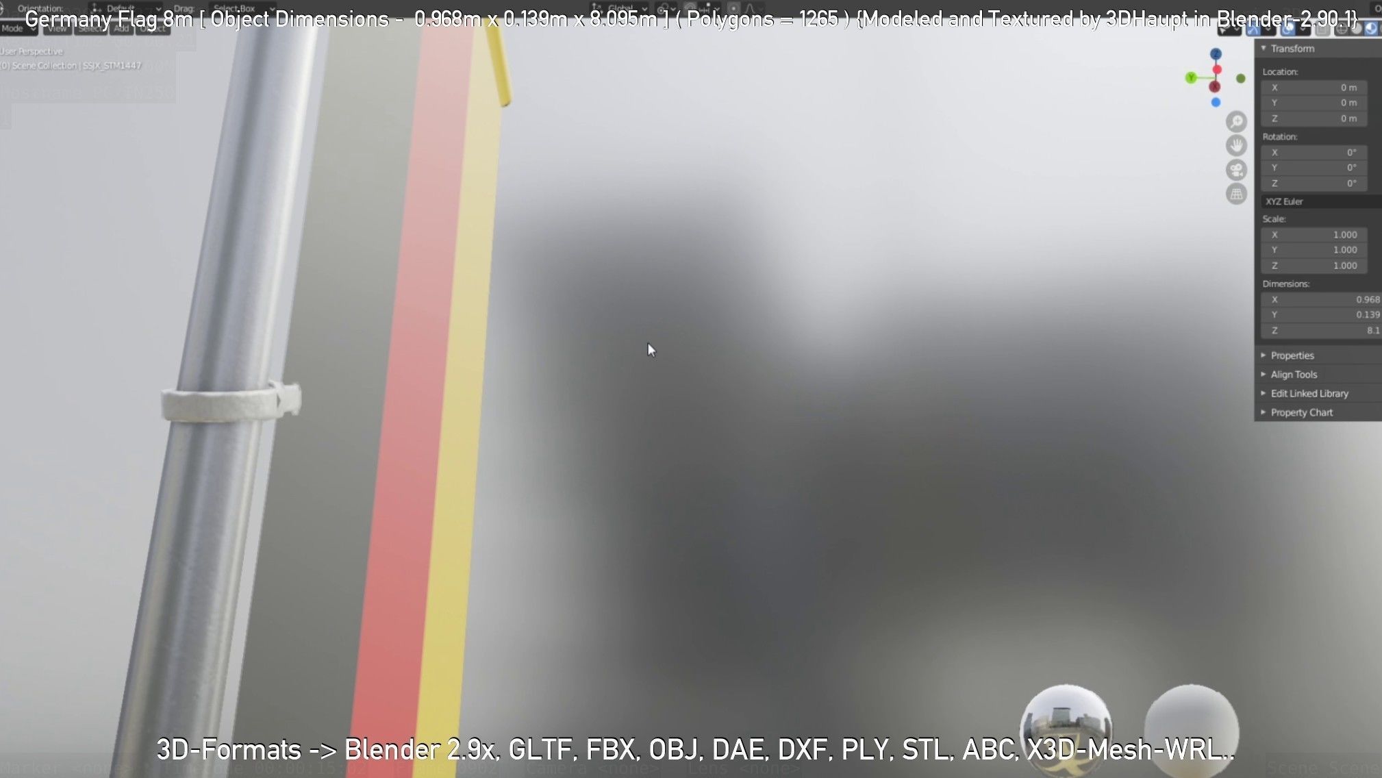 Germany Flag 8m Low-poly 3D model_99