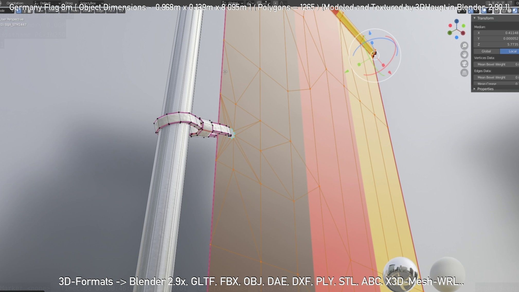 Germany Flag 8m Low-poly 3D model_14