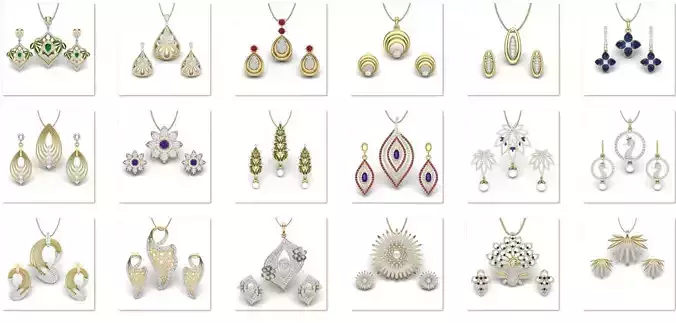 38 Women pendant-earrings set 3dm render detail collection 