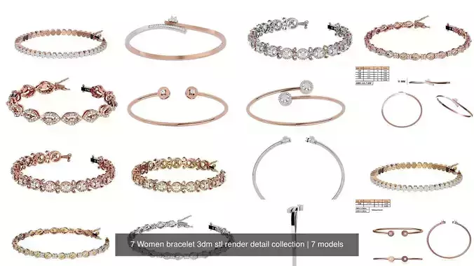7 Women bracelet 3dm stl render detail collection