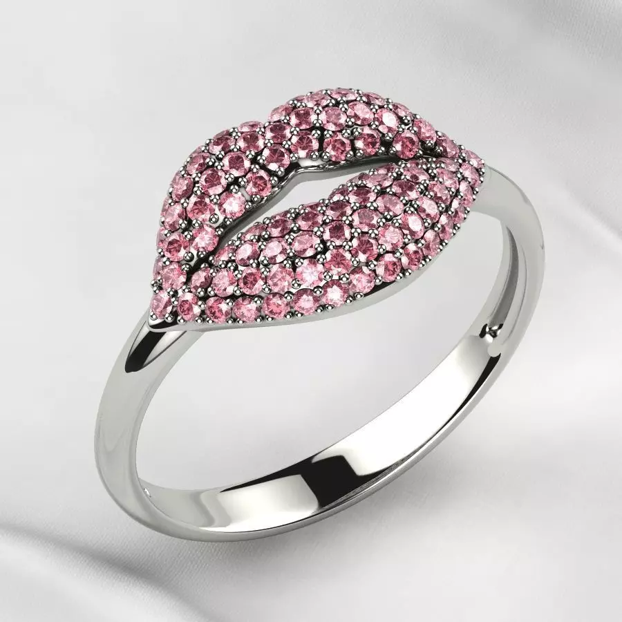 Pink Sapphires Lips Gold Ring 3D print model