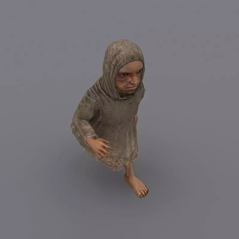 dwarf old man in robe Low-poly 3D model_0