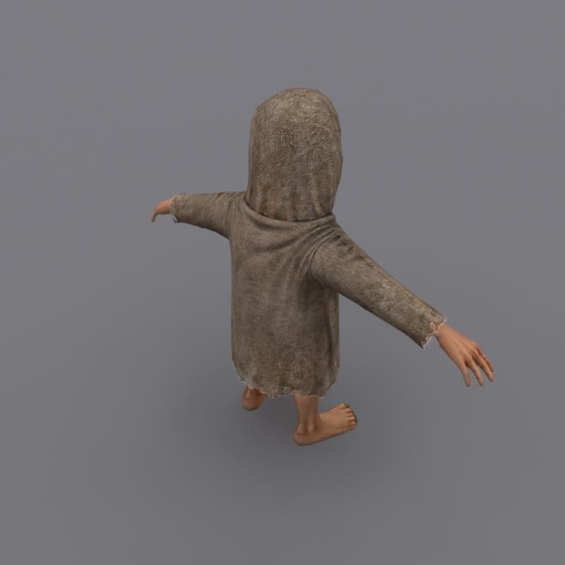 dwarf old man in robe Low-poly 3D model_1
