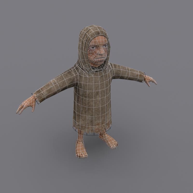dwarf old man in robe Low-poly 3D model_2