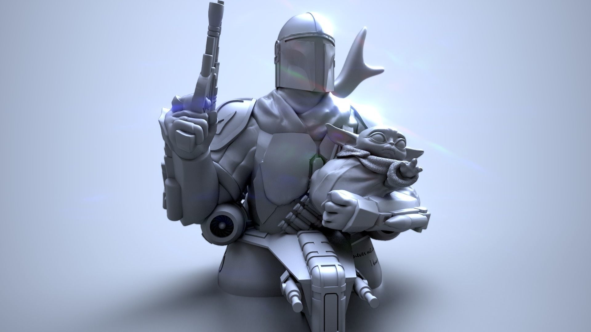 BABY YODA and The MANDALORIAN Bust 3D print model_9