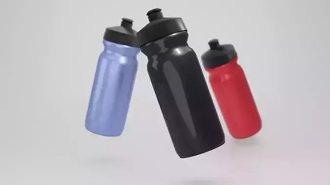 Bottle 3D three different colored water bottles