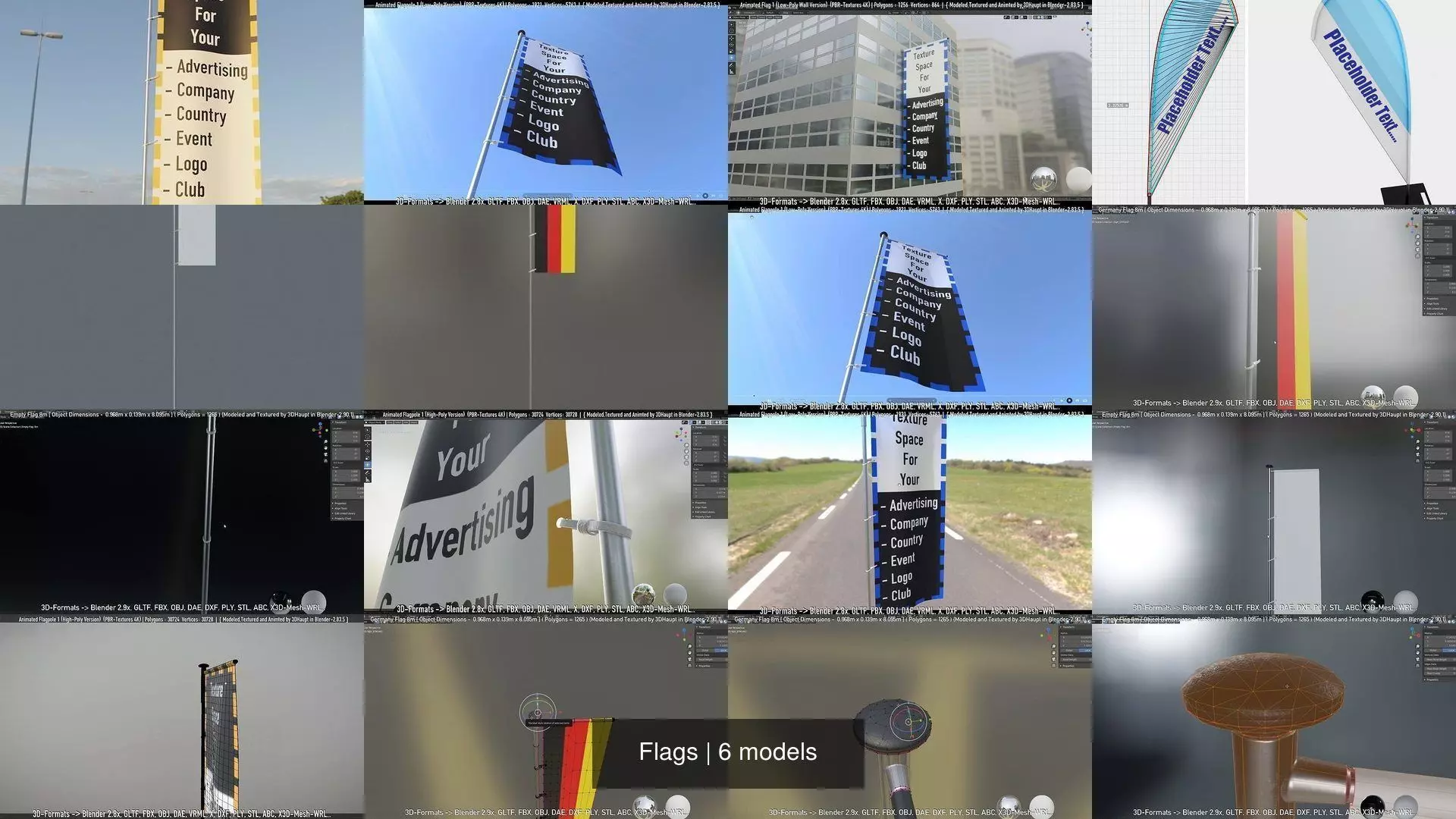 Flags flag pole 3D Model Collection_0