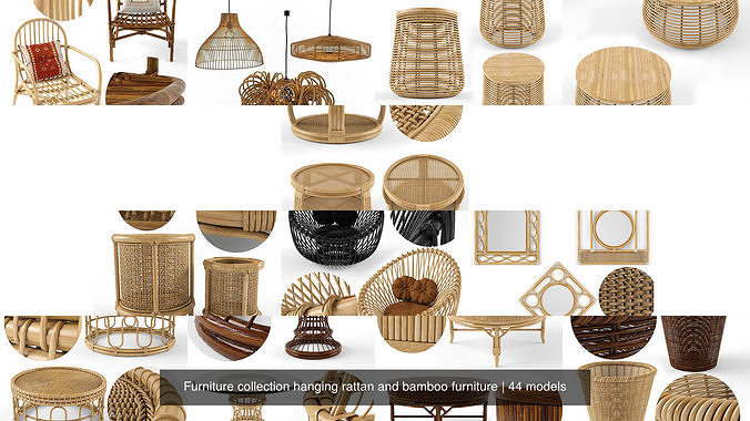 Furniture collection hanging rattan and bamboo furniture set 1 3D Model Pack 3