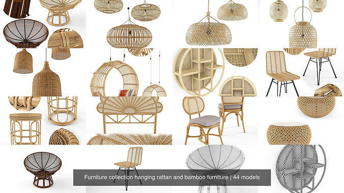 Furniture collection hanging rattan and bamboo furniture set 1 3D Model Pack 5