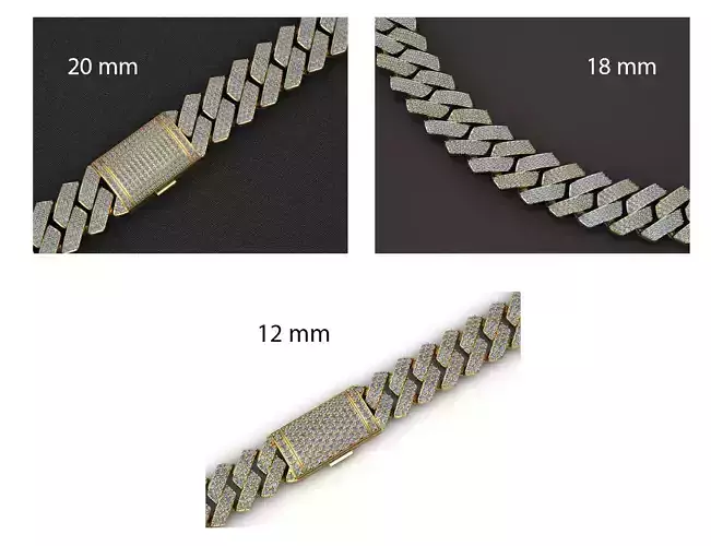 3 SIZE SQUARE CUBAN LINK CHAIN FOR BRACELET OR NECKLACE 3D Model Collection