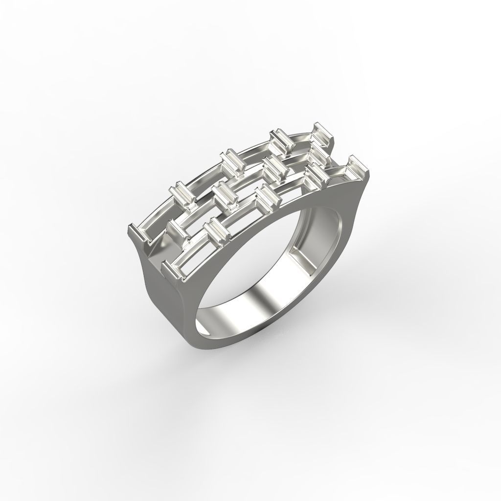 Ring with baguette cut gems 3dm stl 3D print model_20