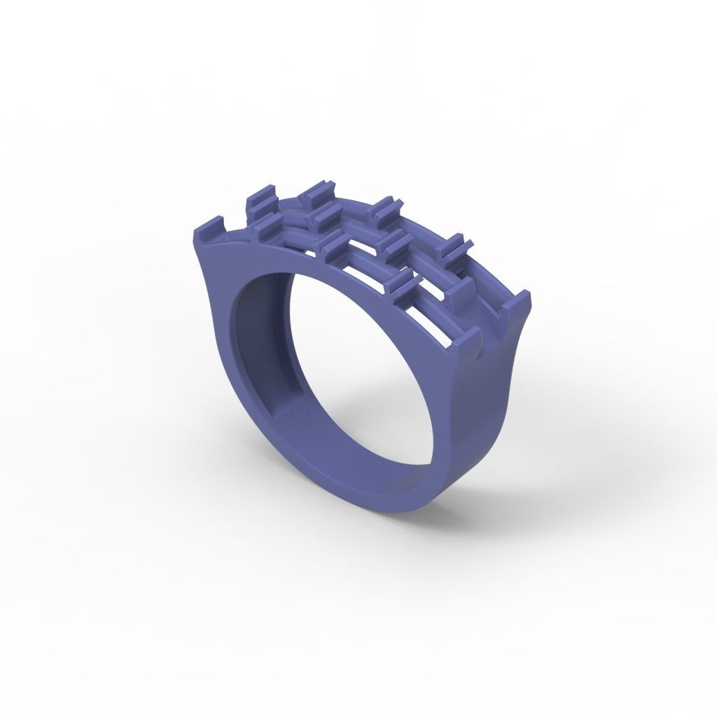 Ring with baguette cut gems 3dm stl 3D print model_22
