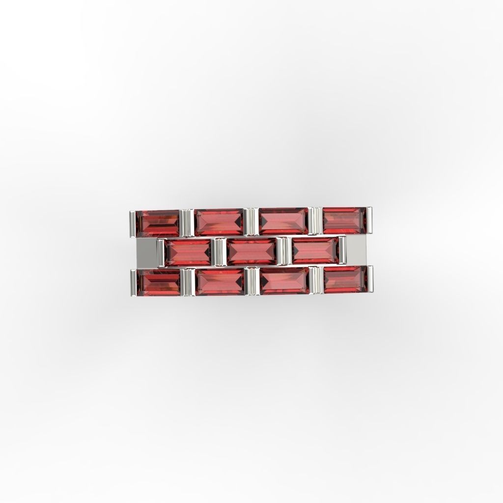 Ring with baguette cut gems 3dm stl 3D print model_16