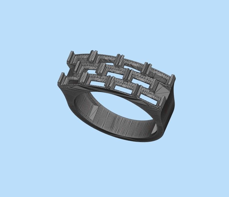 Ring with baguette cut gems 3dm stl 3D print model_32